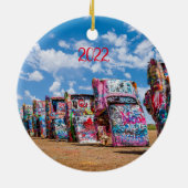 Texas, omtrek & Cadillac Ranch Cars Keramisch Ornament (Achterkant)