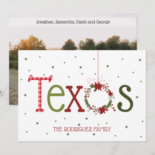 Texas Patronen Letters en Poinsettia Krans Feestdagenkaart (Voorkant / Achterkant)