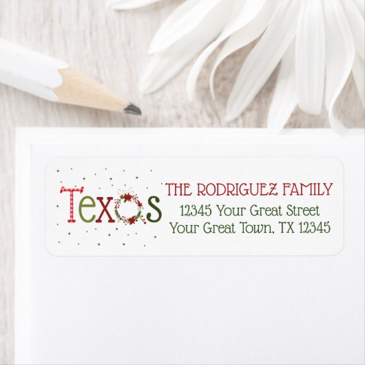 Texas Patterned Letters and Poinsettia Wreath Etiket (Insitu)