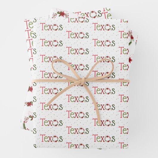 Texas Patterned Letters and Poinsettia Wreath Inpakpapier Vel (In situ)