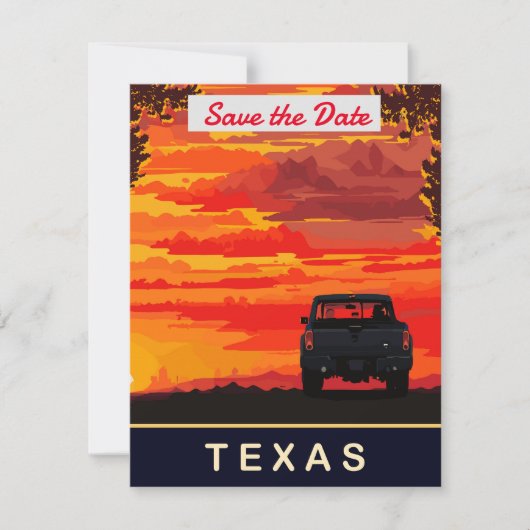 Texas, Pickup Track Drive op zonsondergang, Save The Date (Voorkant)