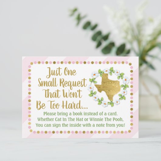 Texas Pink Gold Baby shower brengt een boek Kaart  (Staand voorkant)