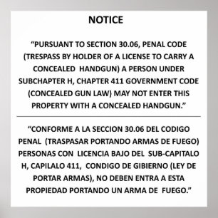 Texas Pistool Law - Basic White - Verzegelde carry Poster