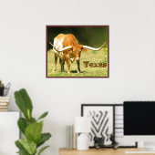 Texas Poster met Longhorn Rundvee (Thuiskantoor)