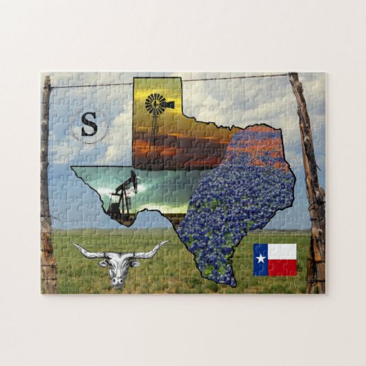 Texas Pride van kaart, kleurrijke foto's 11x14 gro Legpuzzel (Horizontaal)