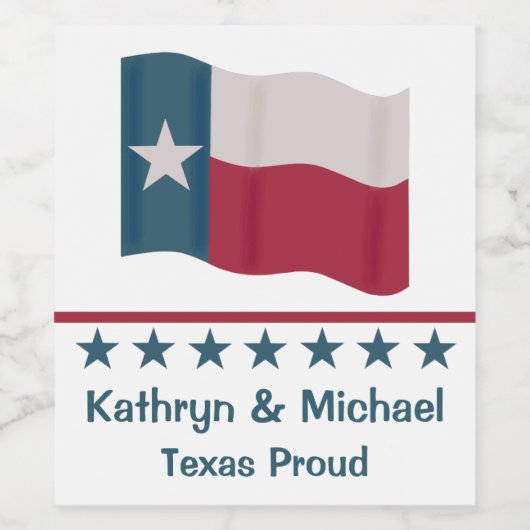 Texas Proud Lange ster Vlag Naam Gepersonaliseerd Wijn Etiket (Enkel label)