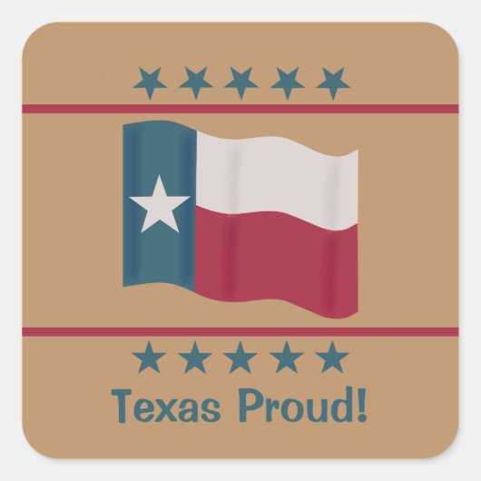 Texas Proud Lone Star Flag Red White Blue Tan Vierkante Sticker (Voorkant)