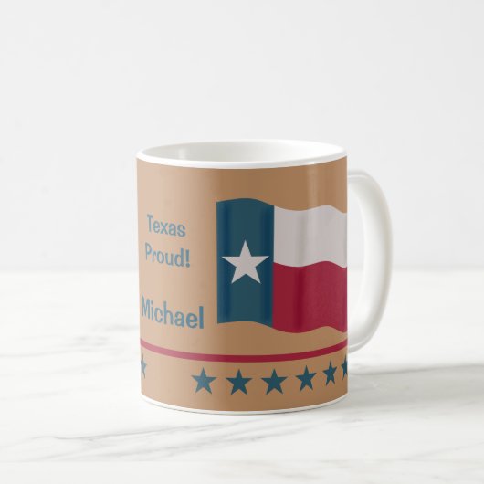 Texas Proud Lone Star Vlagnaam gepersonaliseerd Koffiemok (Voorkant rechts)