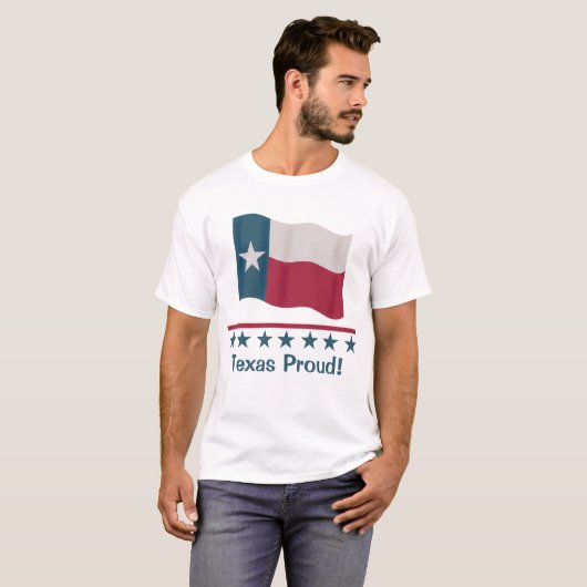 Texas Proud Waving Lone Star Flag Red White T-shirt (Voorkant volledig)