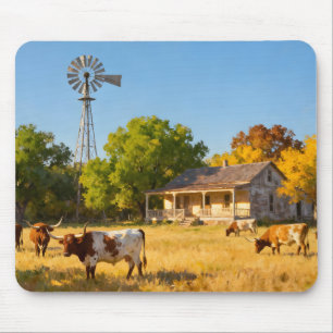 Texas Ranch House in de herfst met Longhorns Muismat