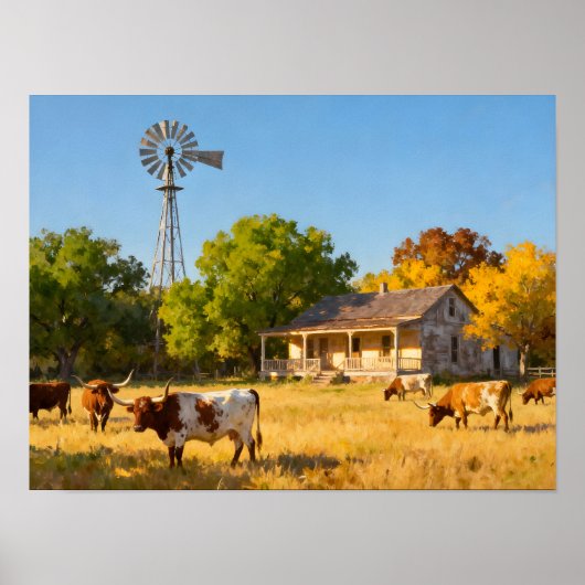 Texas Ranch House in Fall Poster (Voorkant)