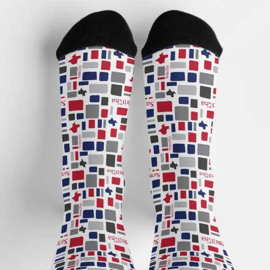 Texas Red & Blue Wonky Squares & Rectangles Socks Sokken (Top)