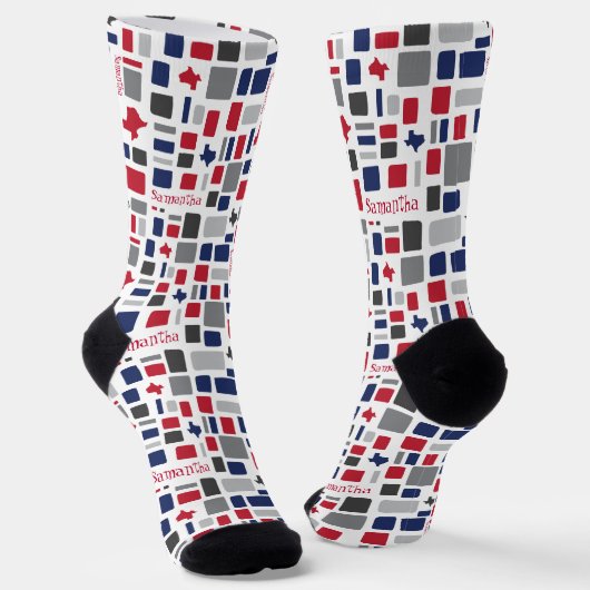 Texas Red & Blue Wonky Squares & Rectangles Socks Sokken (Gebogen)