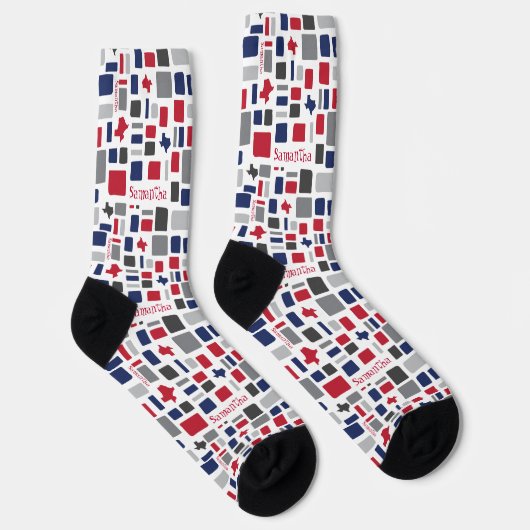 Texas Red & Blue Wonky Squares & Rectangles Socks Sokken (Rechts)