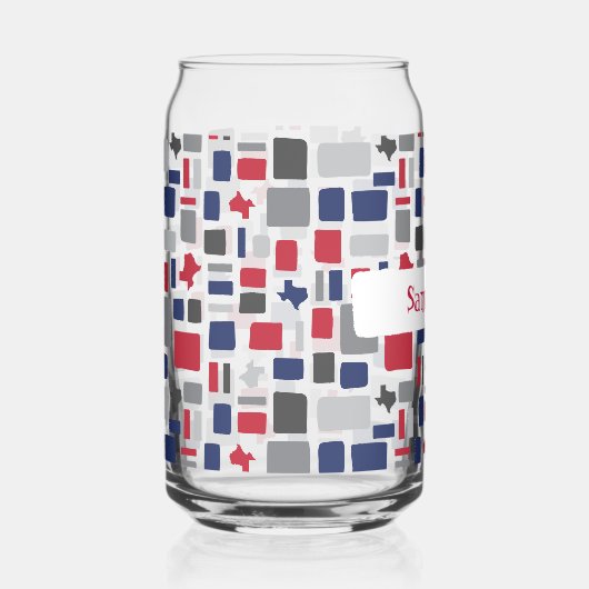 Texas Red & Blue Wonky Squares & Rectangs Blikvorm Glas (Voorkant)