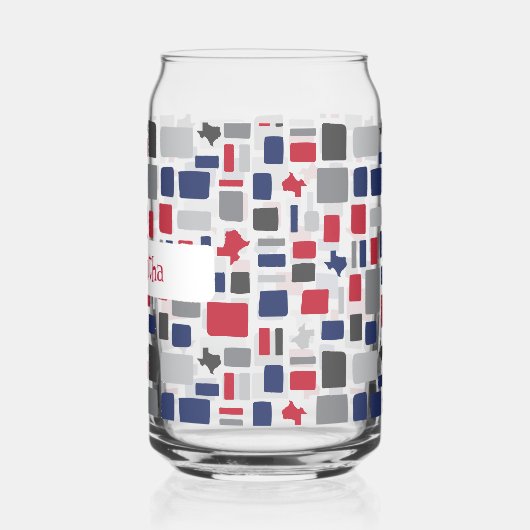Texas Red & Blue Wonky Squares & Rectangs Blikvorm Glas (Achterkant)