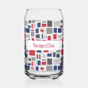 Texas Red & Blue Wonky Squares & Rectangs Blikvorm Glas