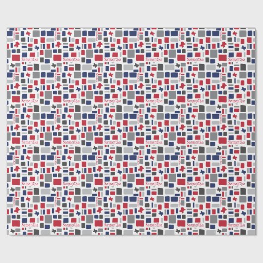 Texas Red & Blue Wonky Squares & Rectangs Cadeaupapier (Vlak)