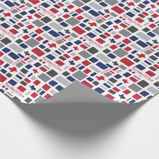 Texas Red & Blue Wonky Squares & Rectangs Cadeaupapier (Hoek)