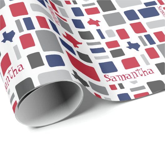 Texas Red & Blue Wonky Squares & Rectangs Cadeaupapier (Rol Hoek)