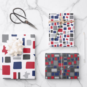 Texas Red & Blue Wonky Squares & Rectangs Inpakpapier Vel