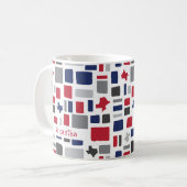 Texas Red & Blue Wonky Squares & Rectangs Koffiemok (Voorkant links)