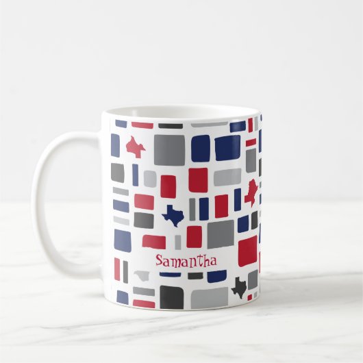 Texas Red & Blue Wonky Squares & Rectangs Koffiemok (Links)
