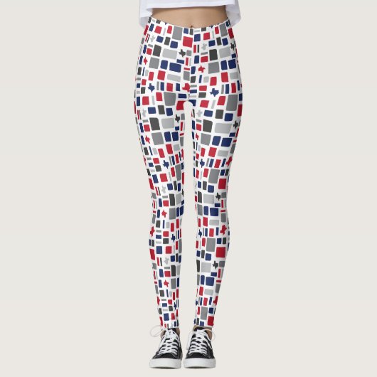 Texas Red & Blue Wonky Squares & Rectangs Leggings (Voorkant)