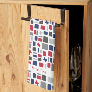 Texas Red & Blue Wonky Squares & Rectangs Theedoek