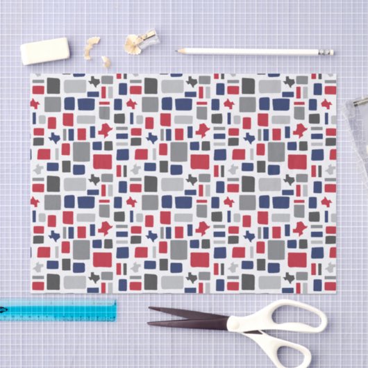 Texas Red & Blue Wonky Squares & Rectangs Tissuepapier (Craft)