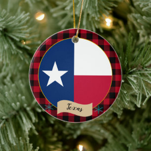 Texas, Red buffalo plaid & Texas Flag, VS Keramisch Ornament