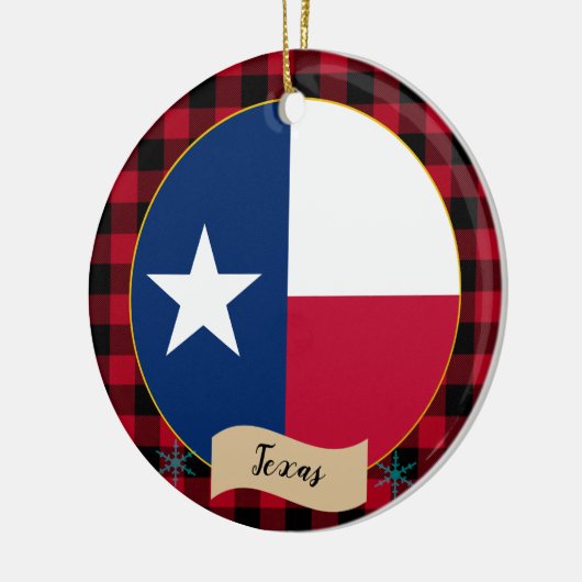 Texas, Red buffalo plaid & Texas Flag, VS Keramisch Ornament (Links)
