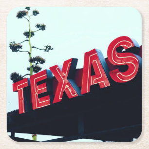 Texas Red Neon Lights Verenigde Staten Kartonnen Onderzetters