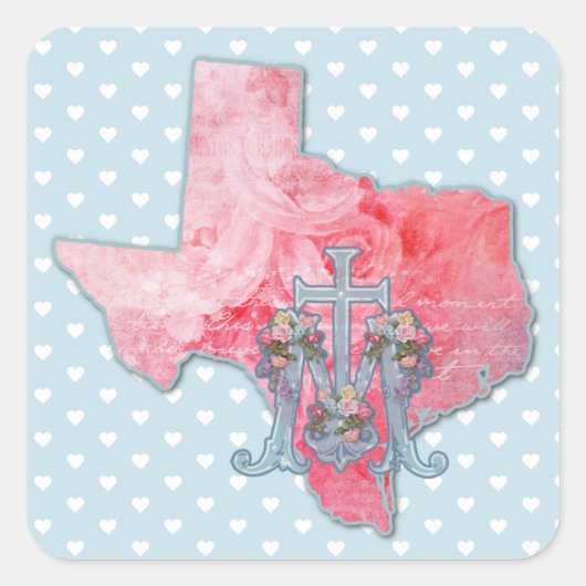 Texas Religieus Hart Maagd Maria Marian Cross Vierkante Sticker (Voorkant)