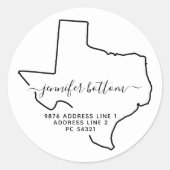 Texas Retouradres Nieuwe Thuis Ronde Sticker (Voorkant)