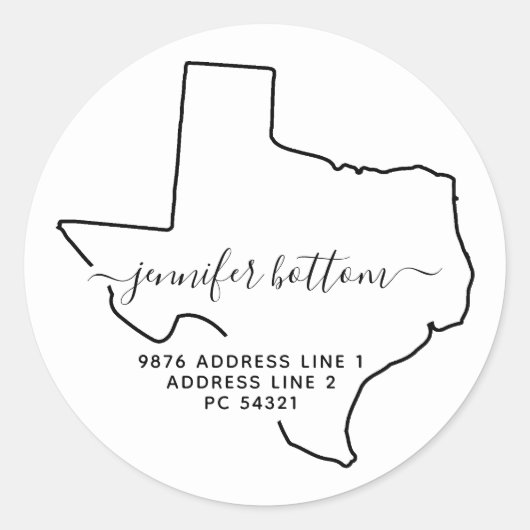 Texas Retouradres Nieuwe Thuis Ronde Sticker (Voorkant)