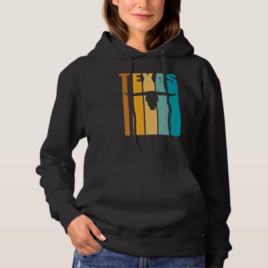 Texas Retro Afbeelding Cool Silhouet Longhorn Koe  Hoodie (Voorkant)