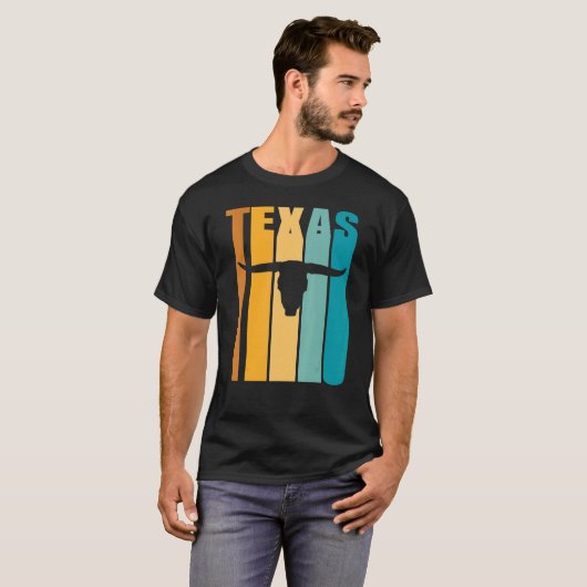 Texas Retro Afbeelding Cool Silhouet Longhorn Koe  T-shirt (Voorkant volledig)