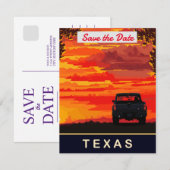 Texas, rit met pick-up truck bij zonsondergang, save the date (Voorkant / Achterkant)