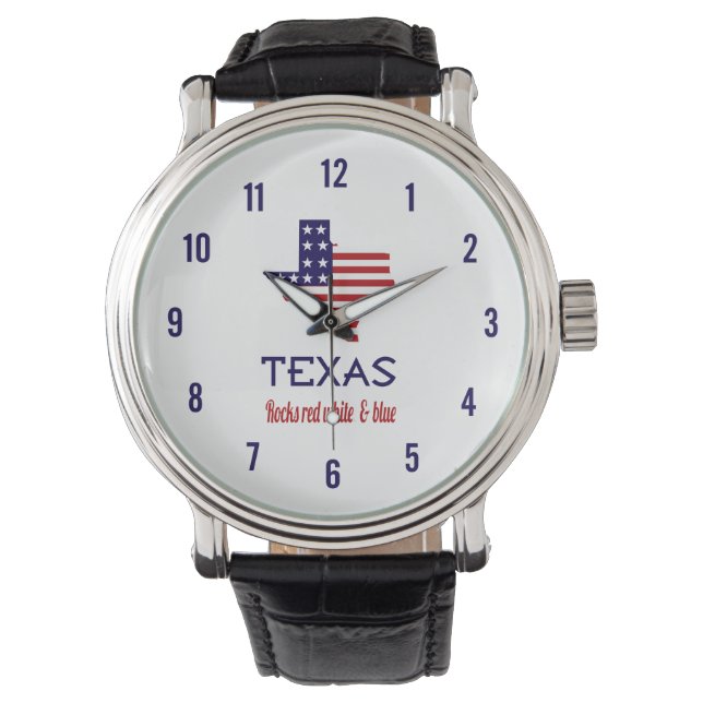 Texas Rocks Red White & Blue Horloge (Voorkant)