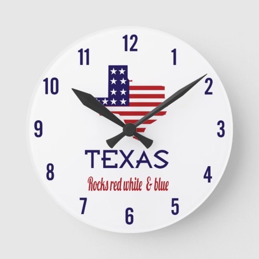 Texas Rocks Red White & Blue Ronde Klok (Voorkant)