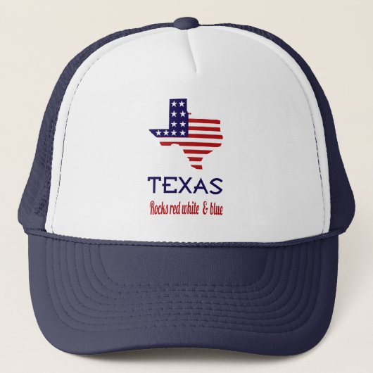Texas Rocks Rode Wit & Blauwe Hoed Trucker Pet (Voorkant)