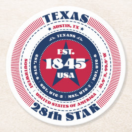 Texas Rood Wit Blauw Typografie Ronde Kartonnen Onderzetter