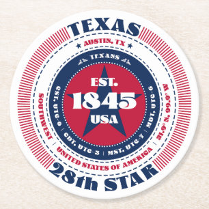 Texas Rood Wit Blauw Typografie Ronde Kartonnen Onderzetter