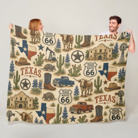 Texas Route 66 Cozy Ranch Trail Fleece Deken (In situ)