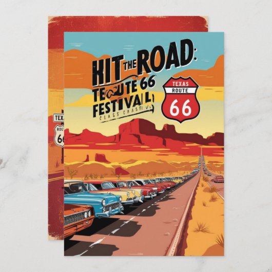texas route 66 FESTIVAL UITNODIGING KAART (Voorkant / Achterkant)