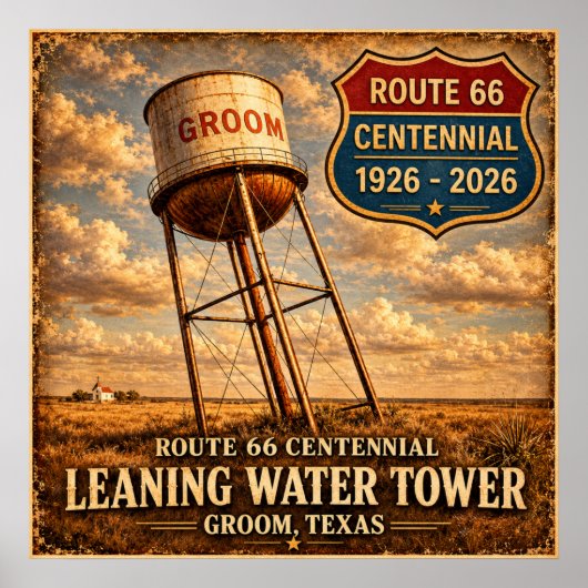 Texas Route 66 Scheve Toren Poster (Voorkant)