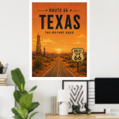 Texas Route 66 Sunset Highway Vintage Kunst Poster (Thuiskantoor)