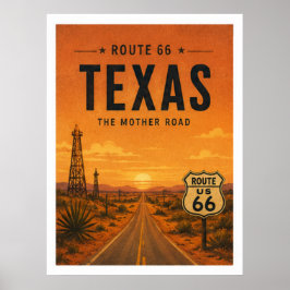 Texas Route 66 Sunset Highway Vintage Kunst Poster