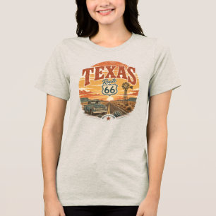Texas Route 66 Vintage Zonsondergang Grafisch Tri-Blend Shirt